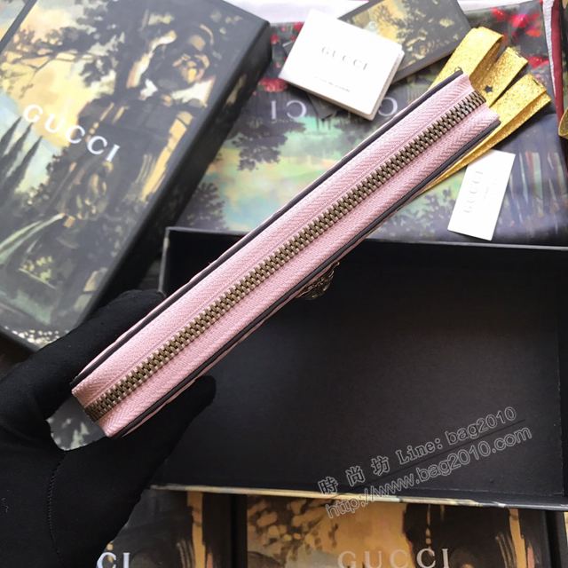 Gucci包 古馳錢包 548058粉色全皮 2019早春新款 Signature系列貓頭五金卡包 Gucci長錢包  gudj1048